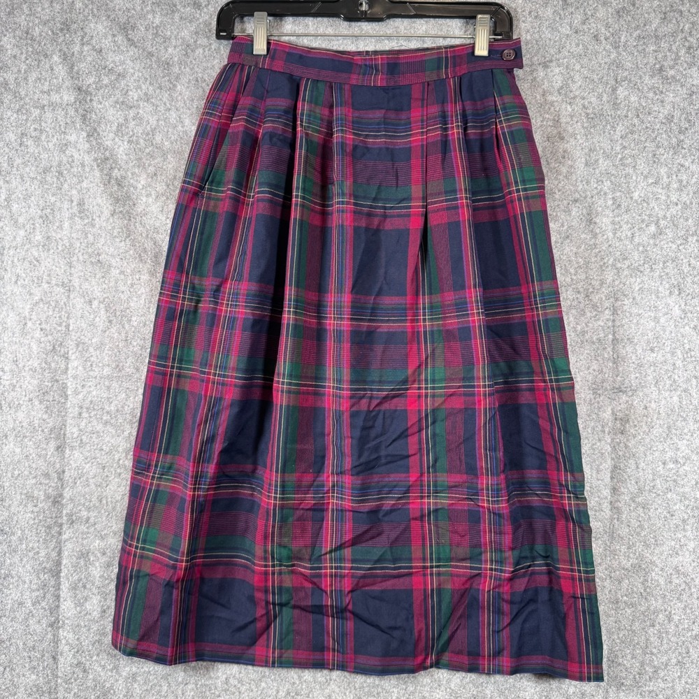 Pendleton Watch Plaid Wool Midi Skirt Sz 8 Petite Tartan Vintage USA Made